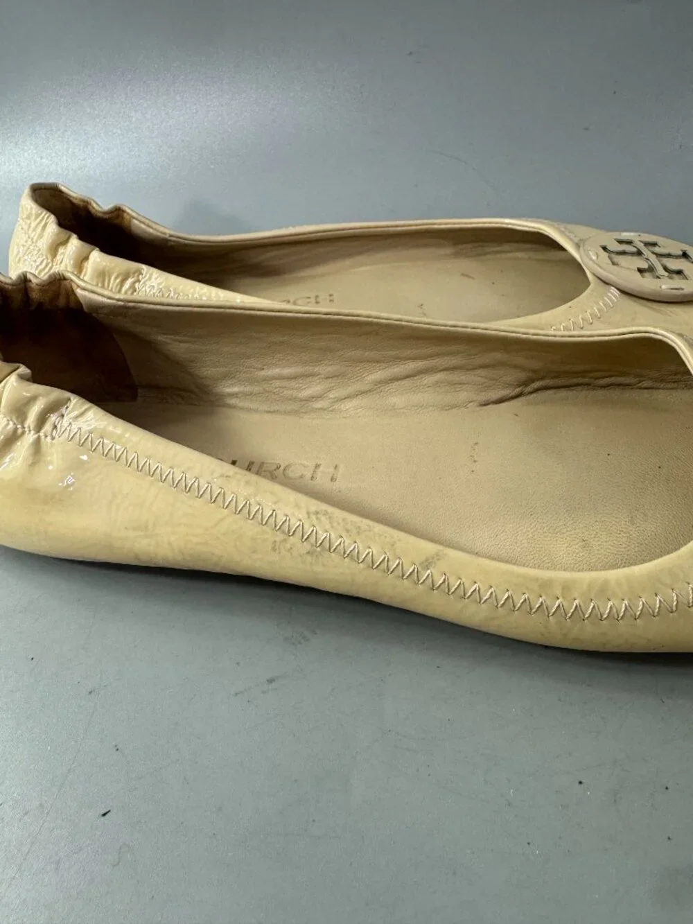 Tory Burch Neutral Patent Leather Ballet Flats, Size 10 M